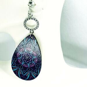 Silver-Tone Rhinestone Painted Wood Dangle Earring